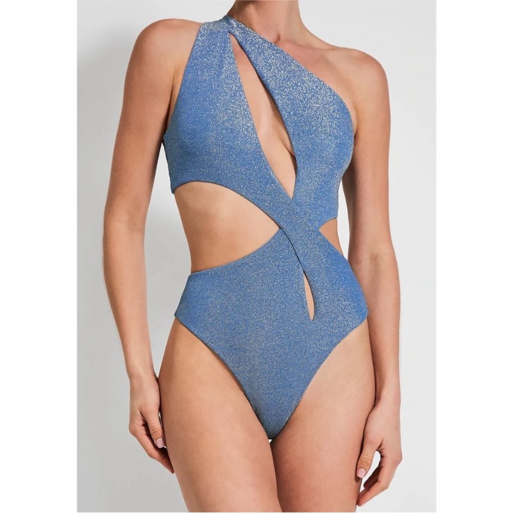 NWT Devon Windsor Gianna One Piece Swimsuit Blue Sparkle Size Small